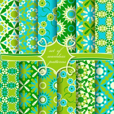 Sorunsuz vektör çizimler kümesi. Soyut şekiller ve dekoratif çiçek