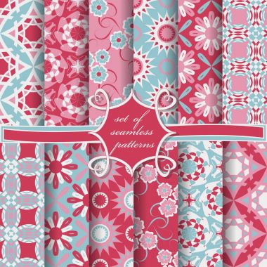 Sorunsuz vektör çizimler kümesi. Soyut şekiller ve dekoratif çiçek