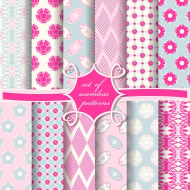 Sorunsuz vektör çizimler kümesi. Soyut şekiller ve dekoratif çiçek