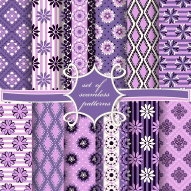 Sorunsuz vektör çizimler kümesi. Soyut şekiller ve dekoratif çiçek