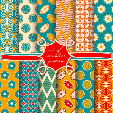 Sorunsuz vektör çizimler kümesi. Soyut şekiller ve dekoratif çiçek