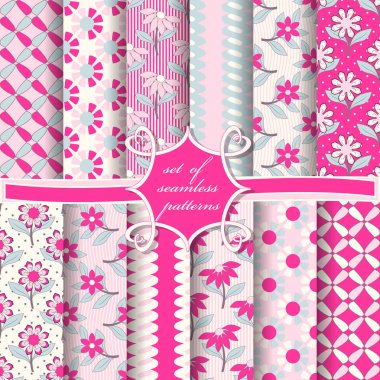 Sorunsuz vektör çizimler kümesi. Soyut şekiller ve dekoratif çiçek