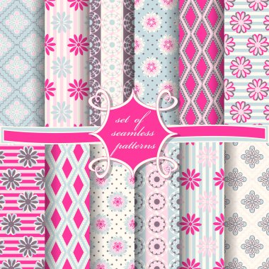 Sorunsuz vektör çizimler kümesi. Soyut şekiller ve dekoratif çiçek