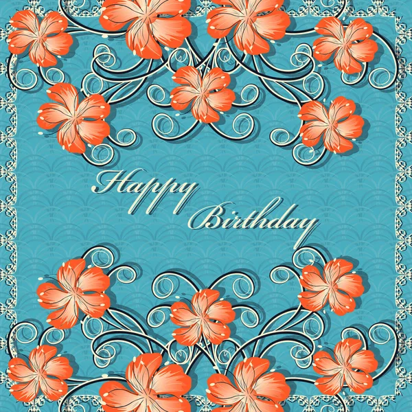 Vektor-Grußkarte mit dekorativen Blumen. Alles Gute zum Geburtstag — Stockvektor