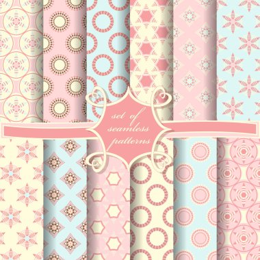 Sorunsuz vektör çizimler kümesi. Soyut şekiller ve dekoratif çiçek 