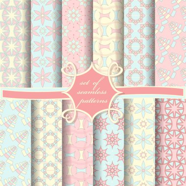 Sorunsuz vektör çizimler kümesi. Soyut şekiller ve dekoratif çiçek