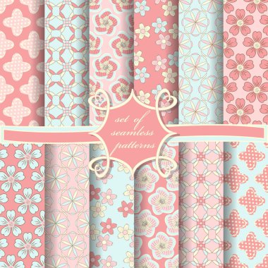 Sorunsuz vektör çizimler kümesi. Soyut şekiller ve dekoratif çiçek