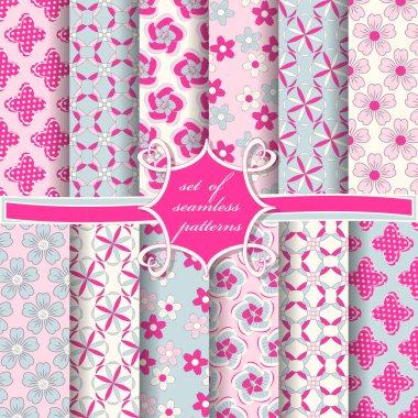 Sorunsuz vektör çizimler kümesi. Soyut şekiller ve dekoratif çiçek