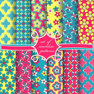 Sorunsuz vektör çizimler kümesi. Soyut şekiller ve dekoratif çiçek