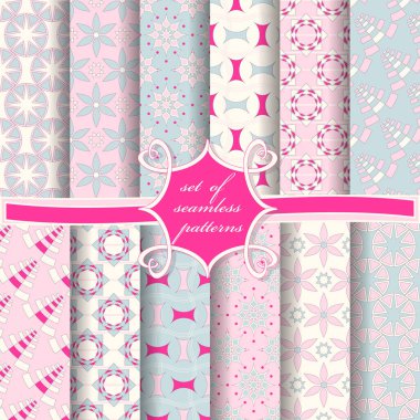 Sorunsuz vektör çizimler kümesi. Soyut şekiller ve dekoratif çiçek