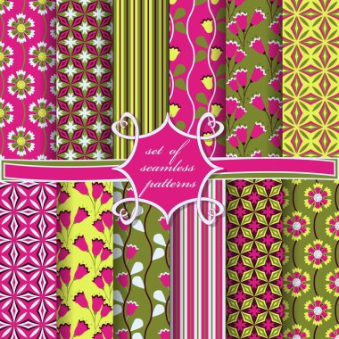 Sorunsuz vektör çizimler kümesi. Soyut şekiller ve dekoratif çiçek