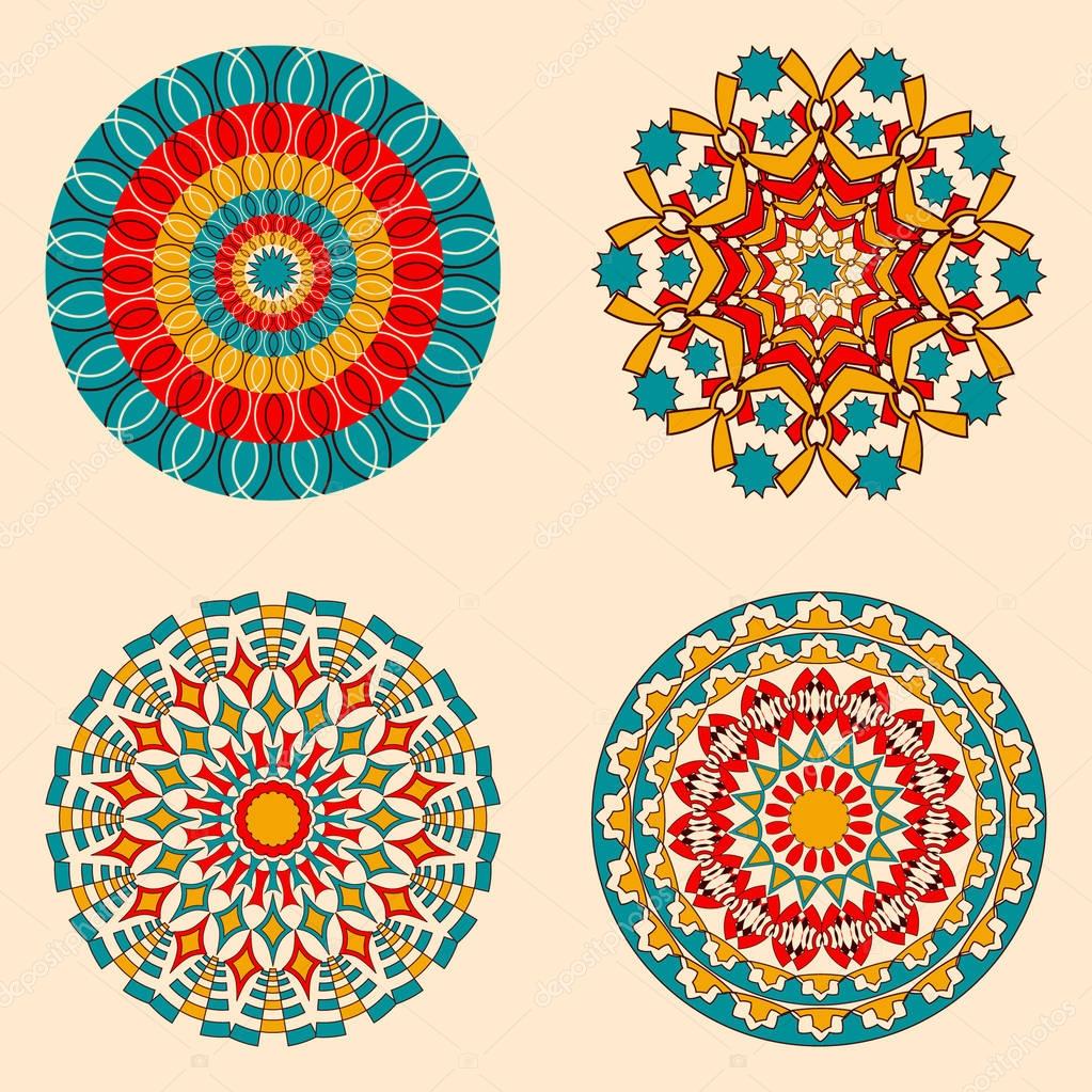 Vector set of circular patterns from abstract shapes — Stock Vector