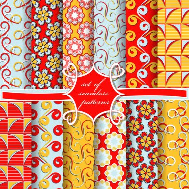 Sorunsuz vektör çizimler kümesi. Soyut şekiller ve dekoratif çiçek