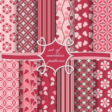 Sorunsuz vektör çizimler kümesi. Soyut şekiller ve dekoratif çiçek