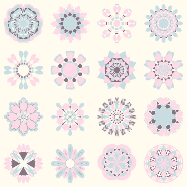Векторный набор абстрактных круговых узоров, декоративных цветов — стоковый вектор