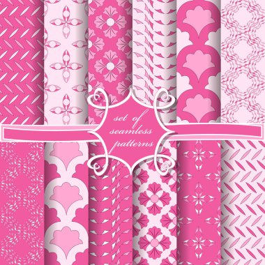 Sorunsuz vektör çizimler kümesi. Soyut şekiller ve dekoratif çiçek