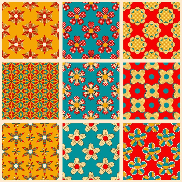 Conjunto de ilustraciones vectoriales sin fisuras. Flores decorativas abstractas forma rayada — Vector de stock