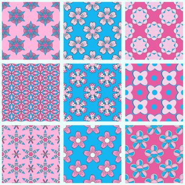 Sorunsuz vektör çizimler kümesi. Soyut dekoratif çiçek çizgili şekil