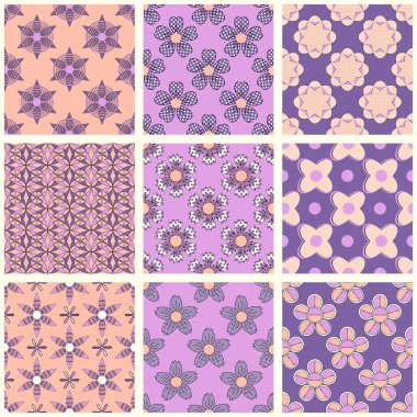 Sorunsuz vektör çizimler kümesi. Soyut dekoratif çiçek çizgili şekil