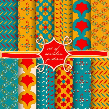 Sorunsuz vektör çizimler kümesi. Soyut şekiller ve dekoratif çiçek