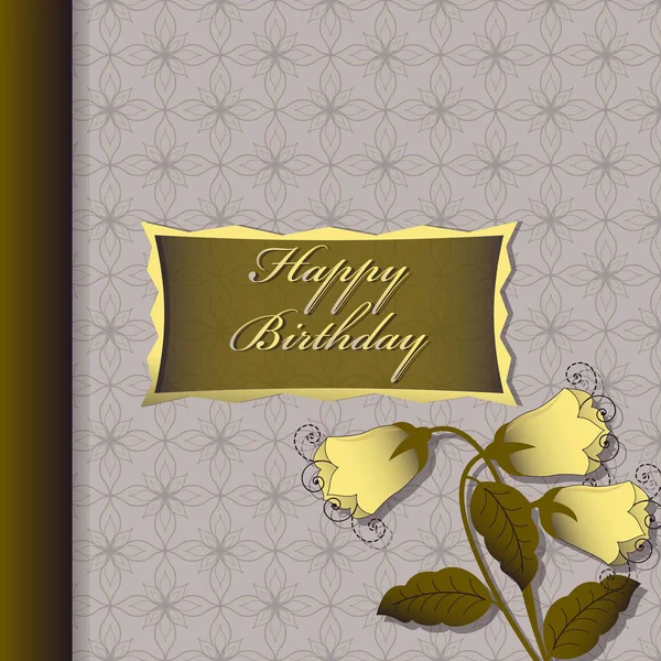 Cartão de vetor com flores decorativas. Feliz Aniversário — Vetor de Stock