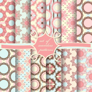 Sorunsuz vektör çizimler kümesi. Soyut şekiller ve dekoratif çiçek