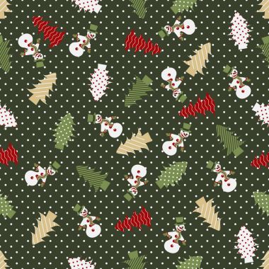 Sorunsuz vektör Christmas illüstrasyon. Dekoratif Noel ağacı, kardan adam