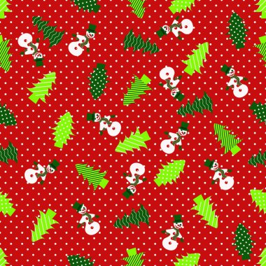 Sorunsuz vektör Christmas illüstrasyon. Dekoratif Noel ağacı, kardan adam