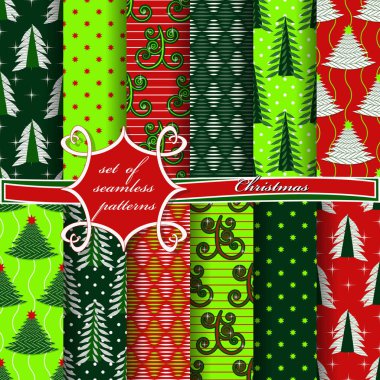 Noel sorunsuz vektör çizim kümesi. Noel ağaçları, yıldız, desenleri soyut