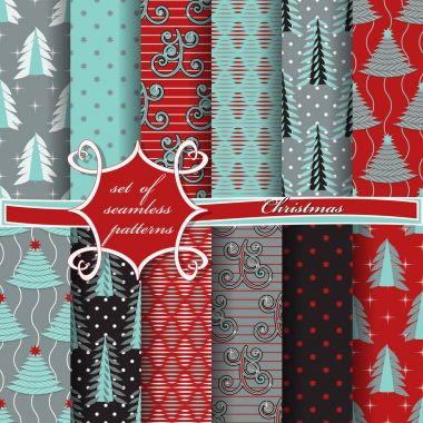 Noel sorunsuz vektör çizim kümesi. Noel ağaçları, yıldız, desenleri soyut