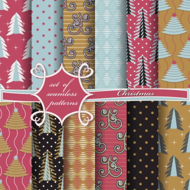 Noel sorunsuz vektör çizim kümesi. Noel ağaçları, yıldız, desenleri soyut