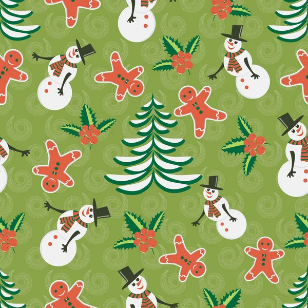 Abstract vector seamless illustration. Decorative Christmas tree, Christmas symbols — Stock Vector