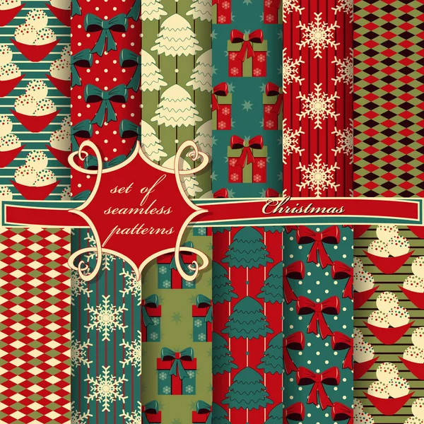Set Weihnachten abstraktes Vektorpapier mit weihnachtlichen Symbolen und Gestaltungselementen für Sammelalbum — Stockvektor