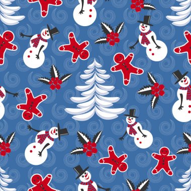 Soyut vektör sorunsuz çizim. Dekoratif Noel ağacı, Noel simgeler