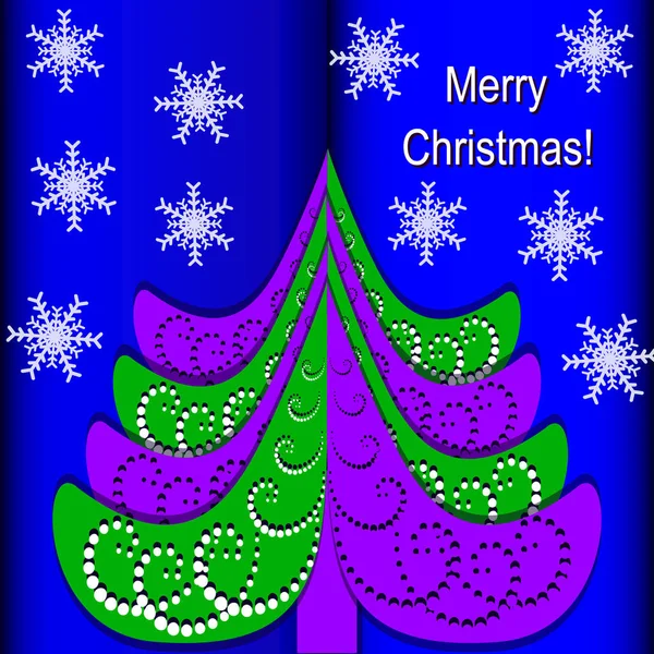 Tarjeta de felicitación de Navidad vectorial. Árbol de Navidad decorativo — Vector de stock