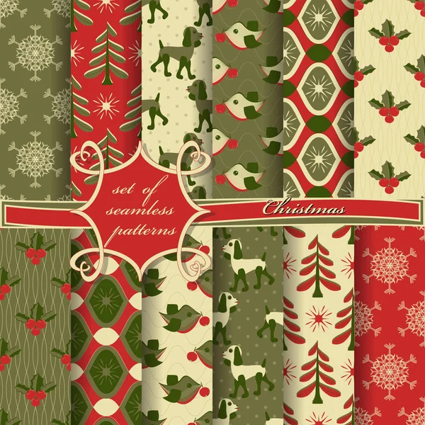 Set aus nahtlosem weihnachtlichem abstrakten Vektorpapier mit dekorativen Formen und Designelementen für Sammelalbum — Stockvektor