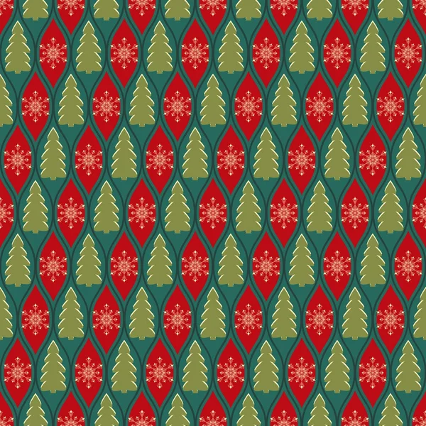 无缝圣诞图案背景与圣诞树和雪花 — 图库矢量图片