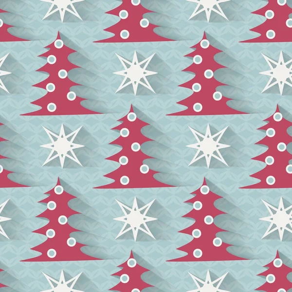 Бесшовная векторная иллюстрация с рождественскими деревьями и звездами — стоковый вектор