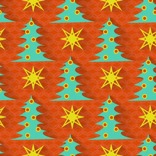 クリスマス ツリーと星のシームレスなベクトル図 — ストックベクタ
