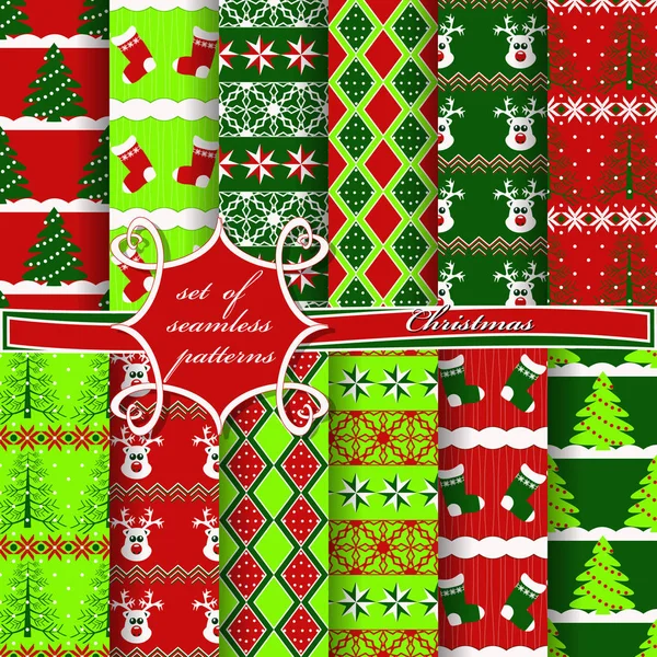 Conjunto de ilustrações de Natal sem costura. Papel vetorial abstrato com símbolos de Natal e elementos de design para scrapbook — Vetor de Stock