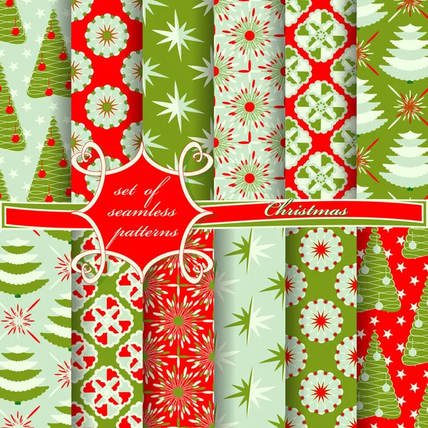 Set of seamless christmas illustrations. Abstract vector paper with Christmas symbols and design elements for scrapbook — Stock Vector