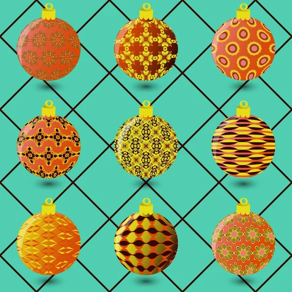 Ensemble vectoriel de boules de Noël décoratives abstraites à motifs — Image vectorielle