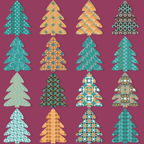 Vector set of abstract decorative patterned Christmas trees — Stock Vector