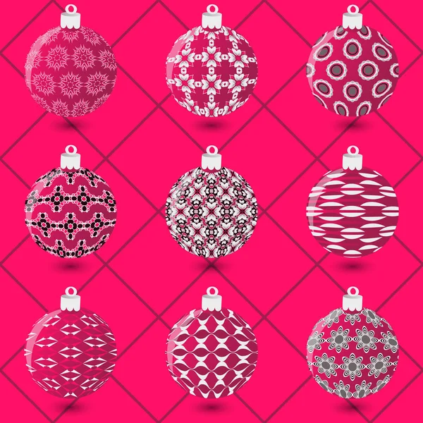 Vector set abstract decoratief patroon kerstballen — Stockvector