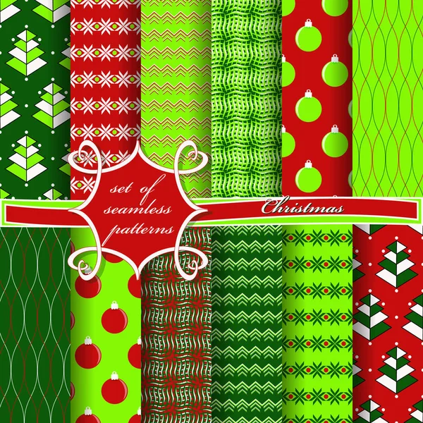 Reihe nahtloser Weihnachtsillustrationen. abstraktes Vektorpapier mit weihnachtlichen Symbolen und Gestaltungselementen für Sammelalbum — Stockvektor