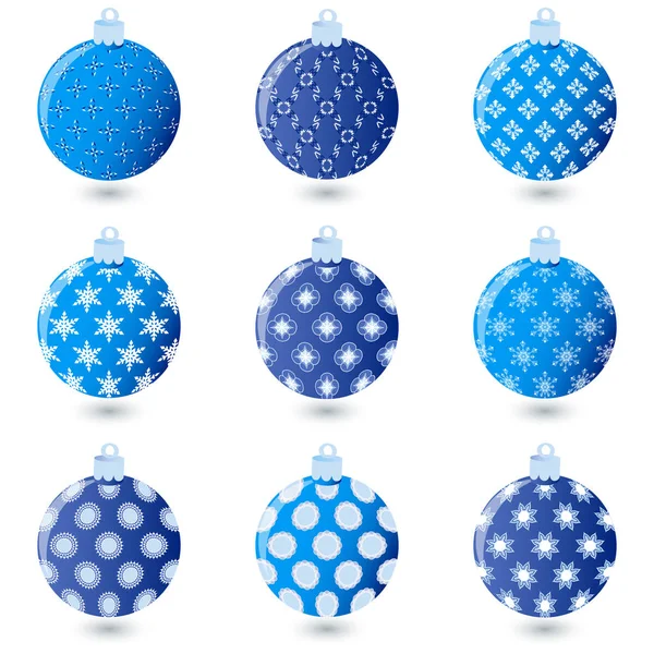 Ensemble vectoriel de boules de Noël bleues à motifs décoratifs abstraits — Image vectorielle