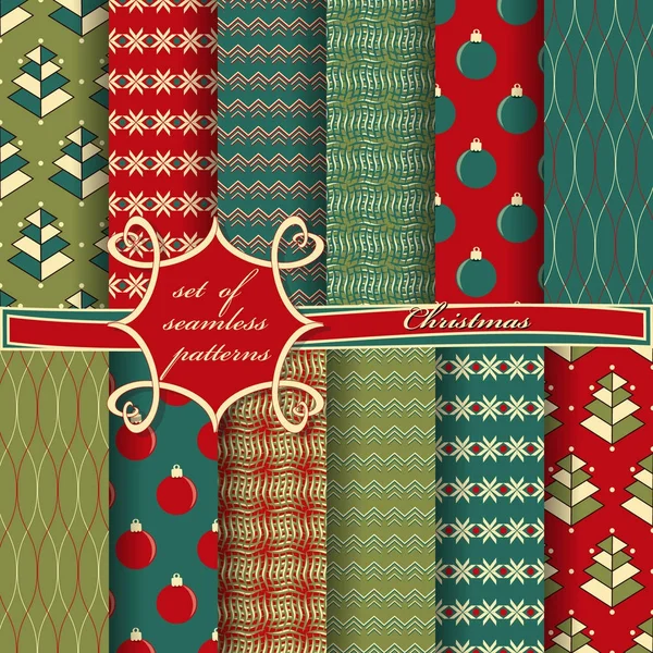 Conjunto de ilustraciones de Navidad sin costuras. Papel vectorial abstracto con símbolos navideños y elementos de diseño para álbum de recortes — Archivo Imágenes Vectoriales