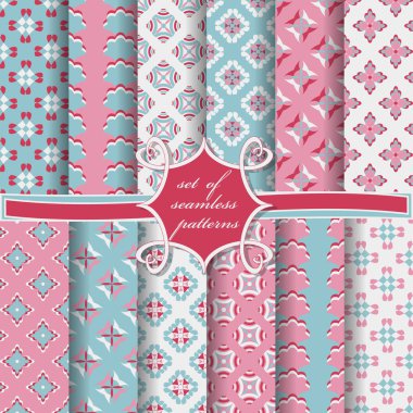 Soyut şekiller, dekoratif çiçek desenlerini sorunsuz vektör kümesi. Tasarım Scrapbook unsurları. Duvar kağıtları, dolgular görüntüler, web sayfası, arka plan, yüzey için kullanılabilir