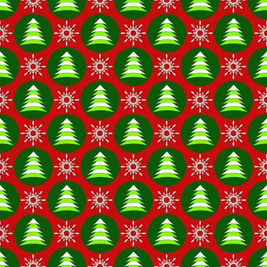 Sorunsuz vektör Christmas illüstrasyon arka plan ile Noel simgeler. Soyut Noel ağaçları, kar taneleri