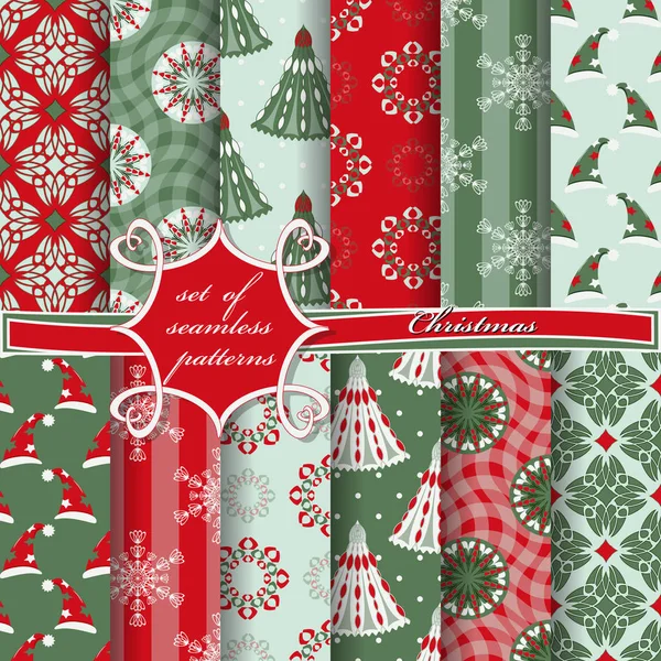 Conjunto de ilustrações de Natal sem costura. Papel vetorial abstrato com símbolos de Natal e elementos de design para scrapbook Vetores De Stock Royalty-Free